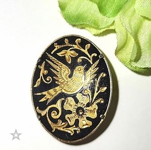 DAMASCENE PIN BROOCH - BIRD & FLORAL DESIGN